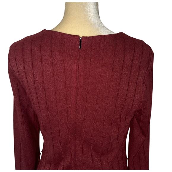 NEW Sam Edelman Amber Red Metallic Ribbed Asymmetrical Ruffle Dress Size 6 - Picture 9 of 14